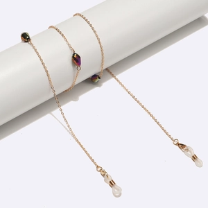 Chaîne de lunettes 10mm en cristal coloré doré avec boucles en silicone antidérapantes
