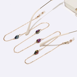 Chaîne De Lunettes Métal Doré Perles Cristal Goutte D'eau Irisées Cordon À Lunettes Anti Glisse Élégant