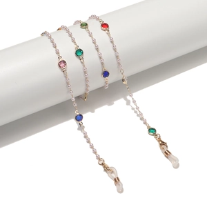 Eyewear Strap Glasses Chain Metal With Faux Artificial Pearls And Colorful Gemstones Anti-Slip Holder For Women Boho Fashion