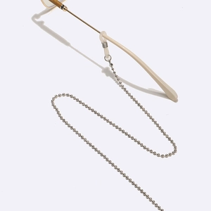 Silver beaded sunglasses chain with non-slip silicone loops on a clean white background