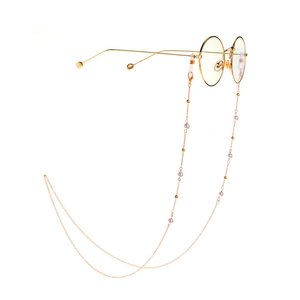 Chaîne de lunettes ronde dorée à la mode avec perles roses élégantes pour femmes