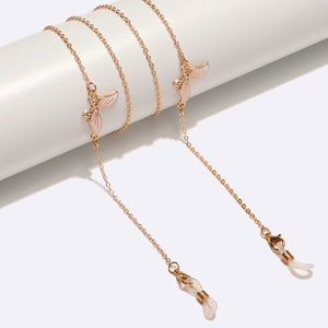 Chaîne de lunettes dorée avec pendentifs papillons blancs sertis de strass et de perles