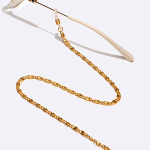 Polished gold metal eyeglass chain with adjustable silicone loops for glasses