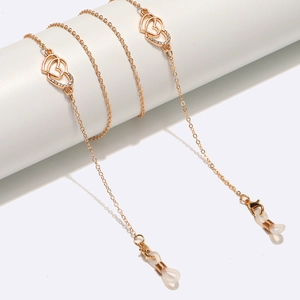Glasses Chain Metal Gold Double Heart Rhinestone Pendant Anti-Slip Eyewear Holder Neck Strap For Sunglasses