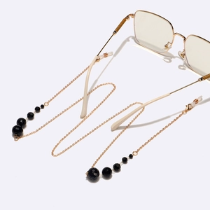 Chaîne de lunettes tendance en métal doré avec perles de cristal noir pour lunettes