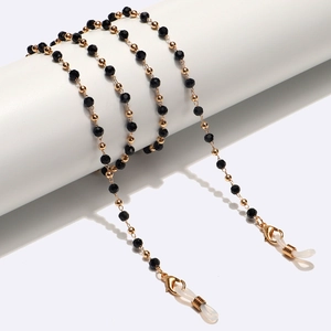 Chaîne De Lunettes En Perles Facettées Noires Cordon De Lunettes En Métal Antidérapant Pour Femmes Support De Masque Bijoux Chic