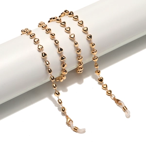 Glasses Chain Heart Shaped Link Metal Eyewear Strap Gold Tone Anti Slip Silicone Ends Fashion Accessory For Women