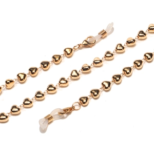 Handmade gold heart-shaped link eyewear chain with adjustable silicone loops