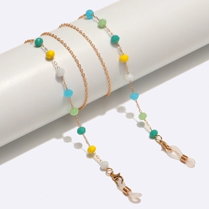 Colorful crystal beaded glasses chain with gold metal link and anti-slip silicone loops