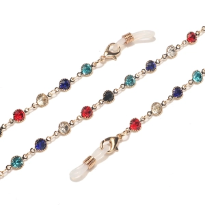 Chaîne à lunettes dorée avec strass colorés et boucles en silicone réglables pour style