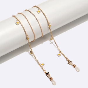 Daisy Flower Glasses Chain Metal Alloy Eyewear Strap With Non-Slip Silicone Loops Floral Decorative Neck Cord For Women