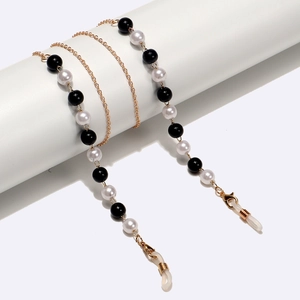 Glasses Chain Metal Gold Plated Black White Resin Artificial Pearls Anti-Slip Adjustable Silicone Ends Eyewear Neck Strap Fashionable