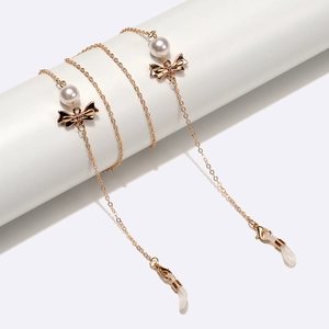 Brillenkette Legierung Künstliche Perle Schleife Rutschfest Brillenband Maskenhalter Elegantes Modeaccessoire Für Damen