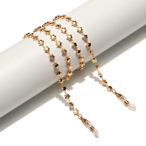 Golden handmade glasses chain with metallic star pendants and silicone loop ends for mask