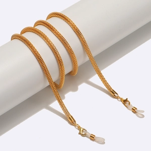 Polished 4mm gold hollow metal mesh chain for glasses and masks with lobster clasps