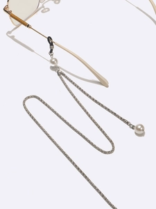Chaîne de lunettes argentée en métal avec pendentifs en perles et boucles antidérapantes