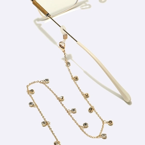Fashionable gold eyewear chain with sparkling rhinestones and metal beads for sunglasses
