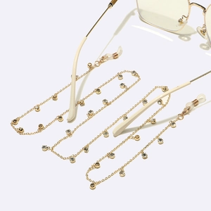 Fashionable gold eyewear chain with sparkling rhinestones and beads for sunglasses