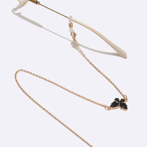Chaîne à lunettes dorée avec pendentif papillon noir et boucles antidérapantes