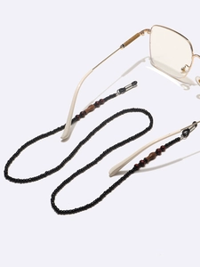 Vintage Beaded Glasses Chain Non Slip Eyeglass Lanyard Strap With Wood Beads Metal Clips For Sunglasses