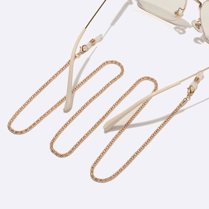 Golden 2.4mm thick hollow braided metal eyewear chain with non-slip silicone loops