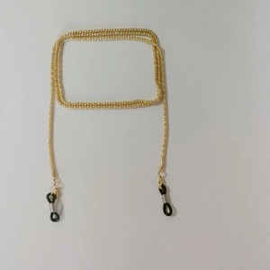 Golden anti-slip metal eyewear chain with 2.4mm thick hollow links and rubber loops