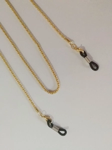 Golden hollow metal glasses chain 2.4mm thick with non-slip black rubber connectors