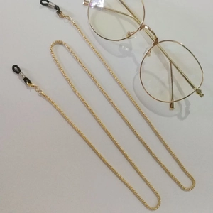 Polished gold hollow chain eyewear strap with non-slip black silicone loops for glasses