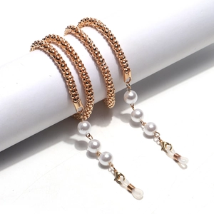 Elegant Metal Bead Eyeglass Chain With Faux Artificial Pearl Decorative Anti Slip Glasses Lanyard Neck Cord