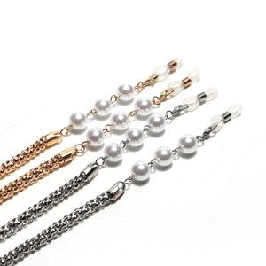 Gold and silver eyeglass chains with 10mm pearls and durable metal ball chain links