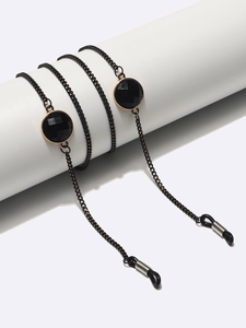 Glasses Chain Anti-Slip Eyeglass Lanyard Metal Copper Link With Black Crystal Pendant Silicone Loop Eyewear Holder Neck Strap