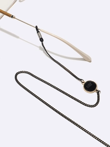 Fashionable black metal eyewear chain with crystal charms and anti-slip silicone loops