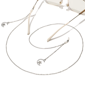 Punk Silber Brillenkette mit Strass-Stern und Mondanhänger für Sonnenbrillen