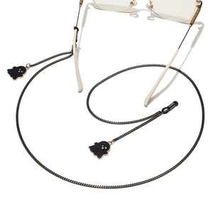 Fashionable black eyewear chain with minimalist ghost pendants for sunglasses or glasses
