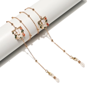 Chaîne De Lunettes Mode Pour Femmes Avec Pendentifs Animaux En Émail Lune Étoile Et Fausse Künstliche Perle Alliage Doré
