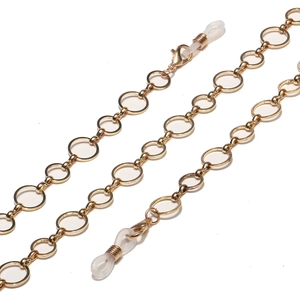 Polished gold circular link eyeglass chain with lobster clasps and silicone loops