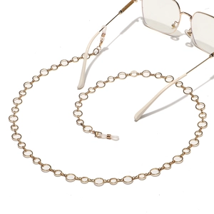 Fashion Simple Copper Round Link Glasses Chain Golden Metal Anti Slip Eyewear Strap Holder With Silicone Loops