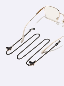 Chaîne à lunettes noire en métal avec pendentifs papillon et boucles en silicone