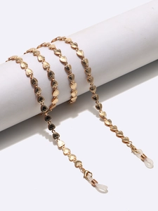 Polished gold heart-shaped metal glasses chain and face mask lanyard with silicone ends