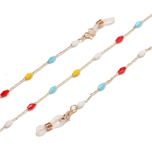 Chaîne de lunettes faite main avec maillons dorés et perles de cristal colorées