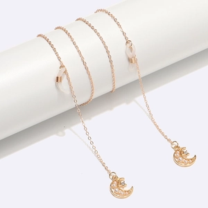 Glasses Chain Alloy Faux Artificial Pearl Rhinestone Crescent Moon Pendant Anti-Slip Eyewear Lanyard Gold Tone Holder