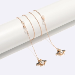 Brillenkoord Legering Metaal Goud Kleurige Kunstparel Bij Hanger Strass Antislip Brilhouder Dames Vintage Mode