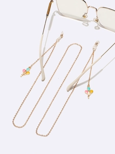 Golden metal glasses chain with colorful balloon pendants and anti-slip silicone loops