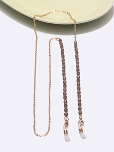 Chaîne de lunettes dorée tendance avec perles de cristal café brun foncé pour femme