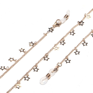 Chaîne de lunettes en cuivre doré faite main avec pendentifs étoiles et boucles silicone