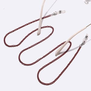 Handmade non-slip burgundy metal eyewear chain with adjustable silicone loops for glasses