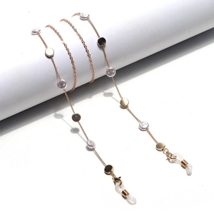 Glasses Chain For Women Gold Copper Chain With Faux Artificial Pearl And Round Metal Disc Anti Slip Adjustable Sunglasses Cord