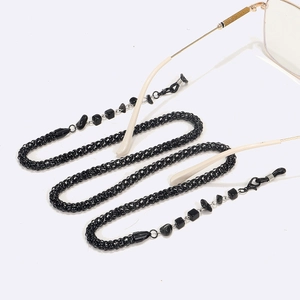 Black natural stone beaded eyewear chain with 6mm thick corn links for glasses