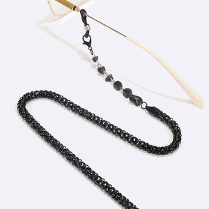 Black natural stone beaded eyewear chain with 6.0mm thick strap and metal clasps