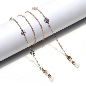 Hollow Rose Flower Glasses Chain Copper Metal Gold Tone Non-slip Eyeglass Lanyard Face Mask Strap For Women Elegant